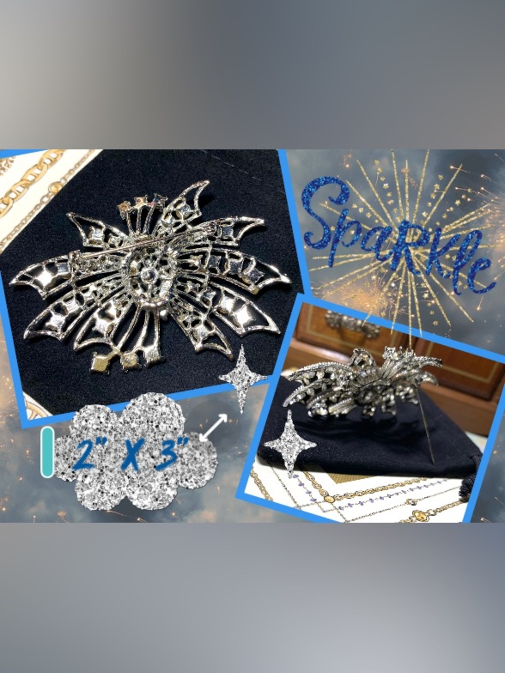 Vintage Blue Rhinestone Starburst Brooch - Picture 4 of 5
